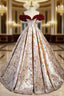 A-Line Off Shoulder Satin Champagne Long Prom Dress, Champagne Long Formal Dress