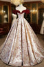 A-Line Off Shoulder Satin/Velvet Champagne Long Prom Dress, Champagne Long Evening Dress