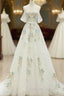 A-Line Off Shoulder Tulle Lace Applique White Long Prom Dress, White Long Formal Dress