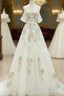A-Line Off Shoulder Tulle Lace Applique White Long Prom Dress, White Long Formal Dress