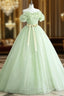 A-Line Off Shoulder Tulle Sage Green Long Prom Dress