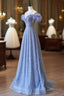 A Line Off The Shoulder Blue Long Prom Dress Evening Dress