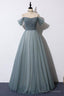 A-Line Off The Shoulder Grey Tulle Prom Dress Evening Dress