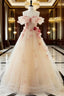 A Line Off the Shoulder Prom Dress with Flowers, Charming Tulle Party Gown