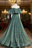 A-Line Off the Shoulder Tulle Long Prom Dress, Green Evening Party Dress