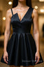 A Line One Shoulder Short Black Prom Dress, Short Black One Shoulder Formal Graduation Dress