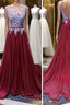 A Line Open Back Lace Burgundy Prom Dress, Burgundy Formal Dress
