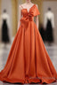 A Line Orange Satin Prom Dress Sweet Bow Birthday Party Dress