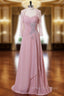 A-line Pink Chiffon Beaded Mother Of The Bride Dress With Jacket