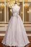 A-Line Pink Sequins Spaghetti Straps Prom Dress With Bow