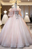 A-Line Pink Spaghetti Straps Long Prom Dress, Pink Lace Formal Evening Dress