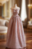 A-Line Pink Strapless Bow Prom Dress