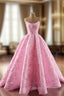 A-Line Pink Tulle Sequins Strapless Prom Dress