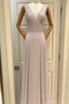 A-Line Pleated Chiffon V-Neck Long Bridesmaid Dress