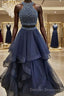 A-Line/Princess Halter Floor-Length Tulle Prom Dress