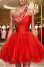 A-Line/Princess One-Shoulder Short/Mini Tulle Homecoming Dress With Sequin