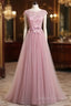 A-Line/Princess Sash Tulle Floor-Length Lace Prom Dress