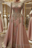 A-Line/Princess Scoop Floor-Length Tulle Evening Dress With Appliques Lace