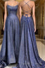 A-Line/Princess Spaghetti Straps Sweep Train Prom Dress