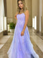 A-Line/Princess Spaghetti Straps Sweep Train Tulle Prom Dresses With Appliques Lace