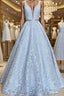 A-Line/Princess Straps Floor-Length Lace Prom Dress With Appliques Lace