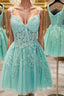 A-Line/Princess Sweetheart Corset Short/Mini Tulle Homecoming Dress With Appliques Lace