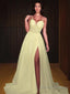 A-Line/Princess Sweetheart Sweep Train Lace Prom Dresses With Leg Slit
