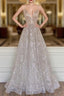 A-line Princess Sweetheart Sweep Train Metallic Yarn Prom Dress