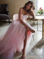 A-Line/Princess Sweetheart Sweep Train Tulle Prom Dresses With Ruffles