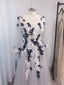 A-Line Princess Tulle Applique V-Neck Long Sleeves Floor-Length Prom Dresses