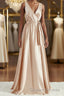 A-Line/Princess V-neck Floor-Length Silk like Satin Bridesmaid Dress with Belt/Sash
