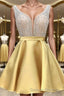 A-Line/Princess V-neck Short/Mini Satin Homecoming Dress With Beading