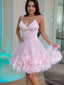 A-Line/Princess V-neck Short/Mini Tulle Homecoming Dresses With Flower