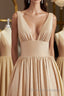A-Line/Princess V-neck Sweep Train Jersey Bridesmaid Dress with Leg Slit