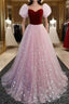 A-Line Prom Dress Princess Dress Prom Floor Length Short Sleeve Sweetheart Tulle With Sequin