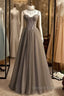 A-Line Prom Dress Sexy Dress Formal Floor Length Sleeveless Strap Tulle With Pleats Crystals