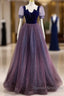 A-Line Prom Dress Sparkle & Shine Dress Prom Floor Length Short Sleeve Scoop Neck Tulle With Sequin