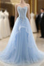 A Line Prom Dress Sweetheart Tulle With Applique Sweep Train