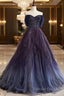 A-Line Purple Gradient Tulle Long Prom Dress