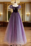 A-Line Purple Long Prom Dress, Purple Tulle Evening Dress