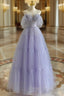A-Line Purple Tulle Purple Long Prom Dress, Purple Long Formal Dress