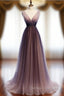 A-line Purple Tulle V-Neck Pleats Sleeveless Prom Dress
