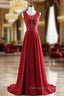 A-Line Red Chiffon Appliques Long Floor Length Prom Dress