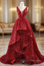 A-line Red Sequins V-neck Prom Dress
