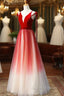 A-Line Red Velvet Tulle Long Prom Dress, Red Formal Dress