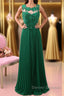 A Line Round Neck Green Lace Long Prom Dress Bridesmaid Dress, Open Back Lace Green Formal Dress, Green Lace Evening Dress