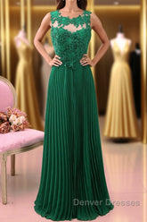 A Line Round Neck Green Lace Long Prom Dress Bridesmaid Dress, Open Back Lace Green Formal Dress, Green Lace Evening Dress