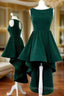 A-Line Round Neck High-Low Open Back Green Prom Dress