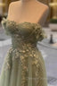 A-Line Sage Tulle Lace Appliques Dress