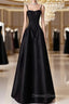 A-Line Satin Black Long Prom Dress, Black Long Evening Dress